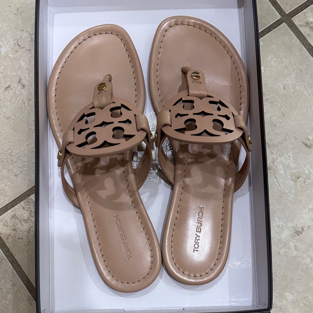 Tory Burch Miller Logo Thong Sandals in Nude/Tan